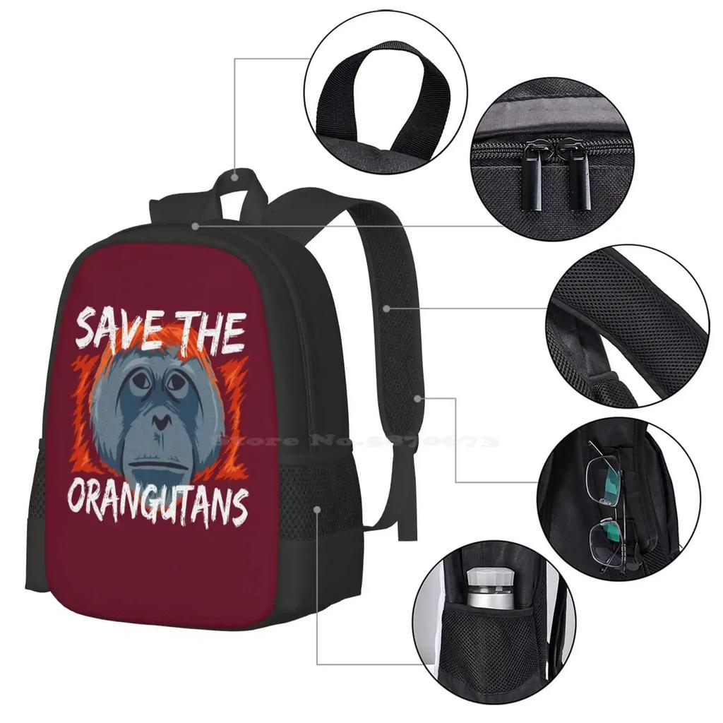 Save The Orangutans-Orangutan Conservation Pattern Design Bagpack School Bags Primate Save Orangutans Save The Orangutan Save