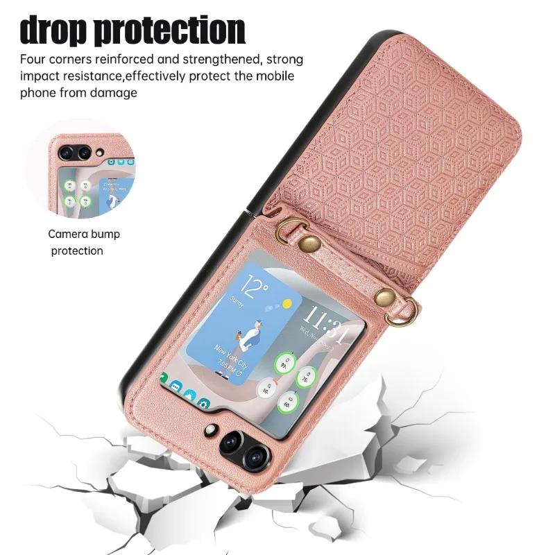 PU Leather Crossbody with Card Holder Phone Case for Samsung Galaxy Z Flip 6 5 4 3 Flip6 Flip5 Flip4 Flip3 5G Protective Cover