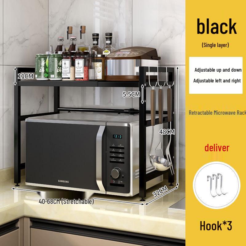 Retractable Multi-layer Kitchen Storage Rack for Microwave and Rice Cooker