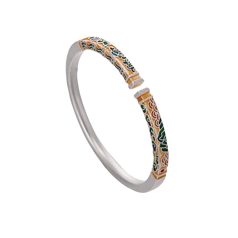 Cloisonné-Email Glückswolken Versilbertes Offenes Armreif - Elegantes Chinesisches Retro-Geschenk für Sie