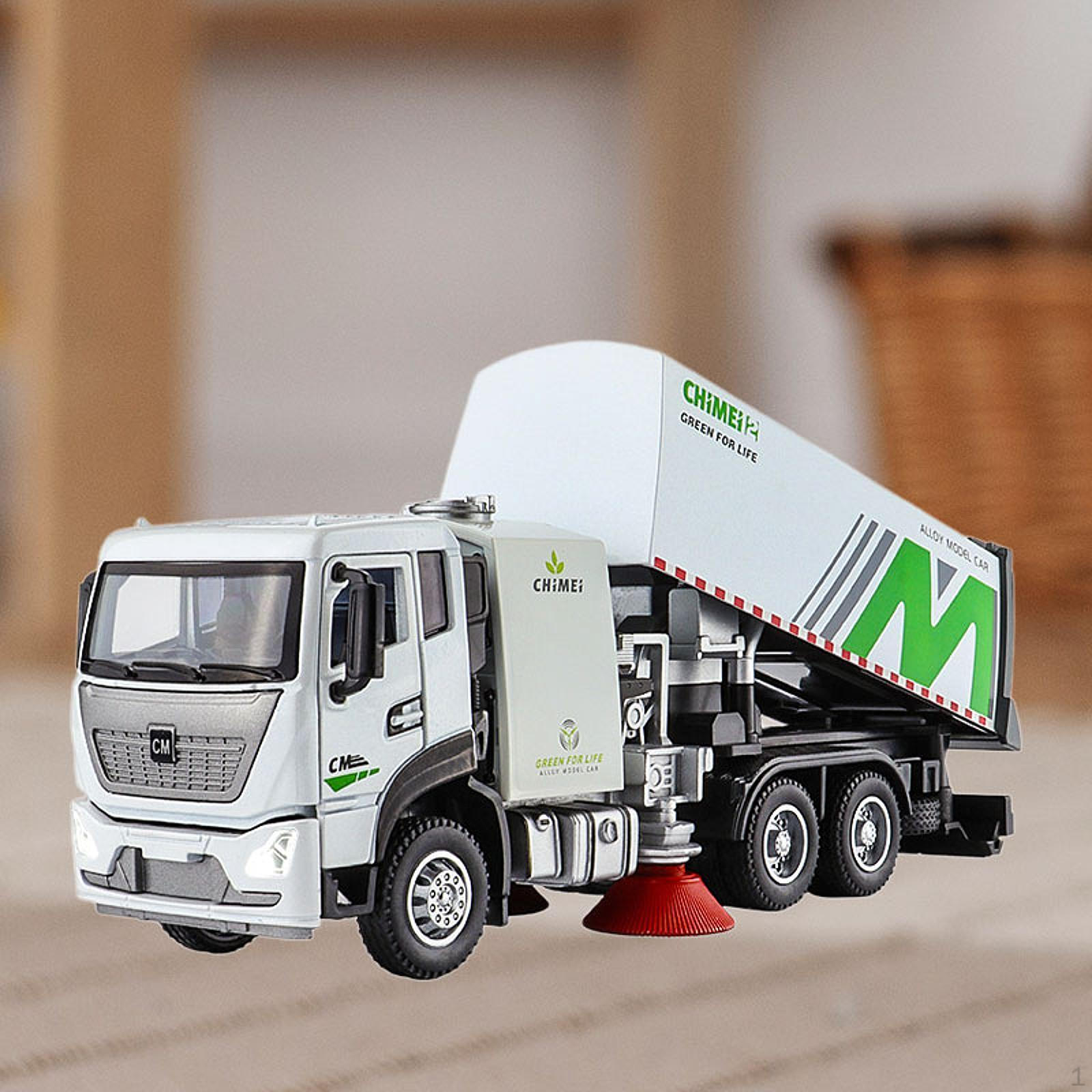 1/32 Garbage Truck Toy Friction Powered Construction Openable Door, Street Sweeper