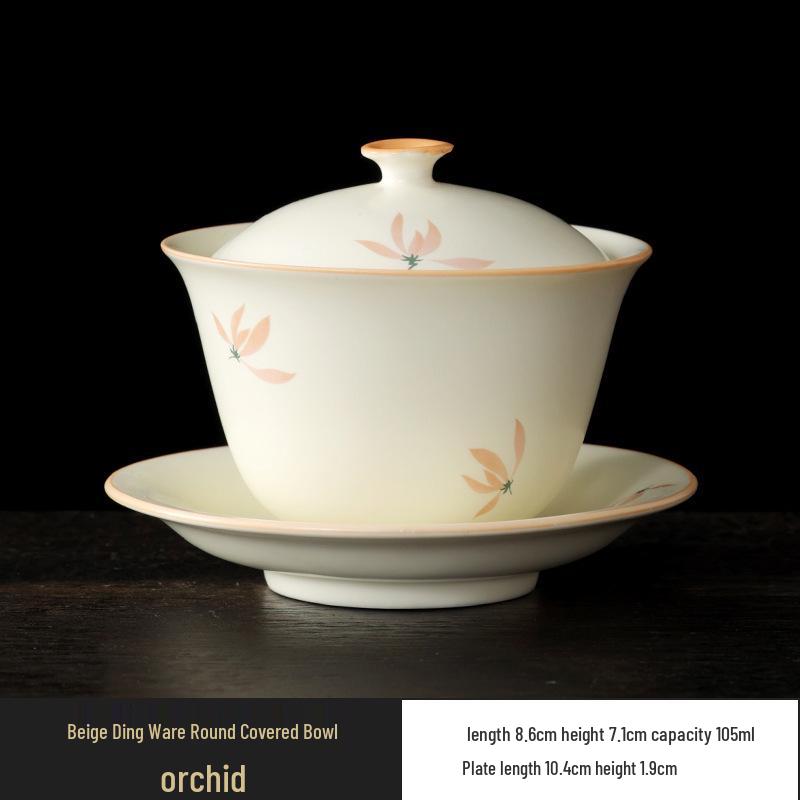 

Желтый керамический набор гайвань и маленькой чашки с орхидеей Саньцай - Премиальная чашка для чая Кунг-фу и маленькая чашка