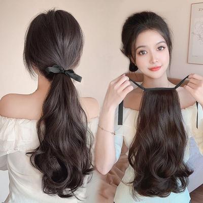 Natrual Black Brown Wig Woman Straight/Curly Hair Ponytail Binding Wig High Grab Clip Fake Hair Long Fluffy Hairpiece