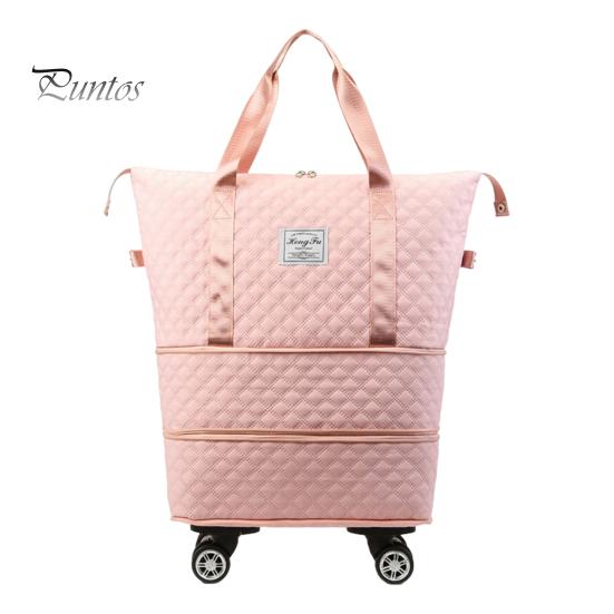 Mala de viagem dobrável expansível com zíper, grande capacidade, à prova d'água, resistente ao desgaste, versátil, com rodas removíveis