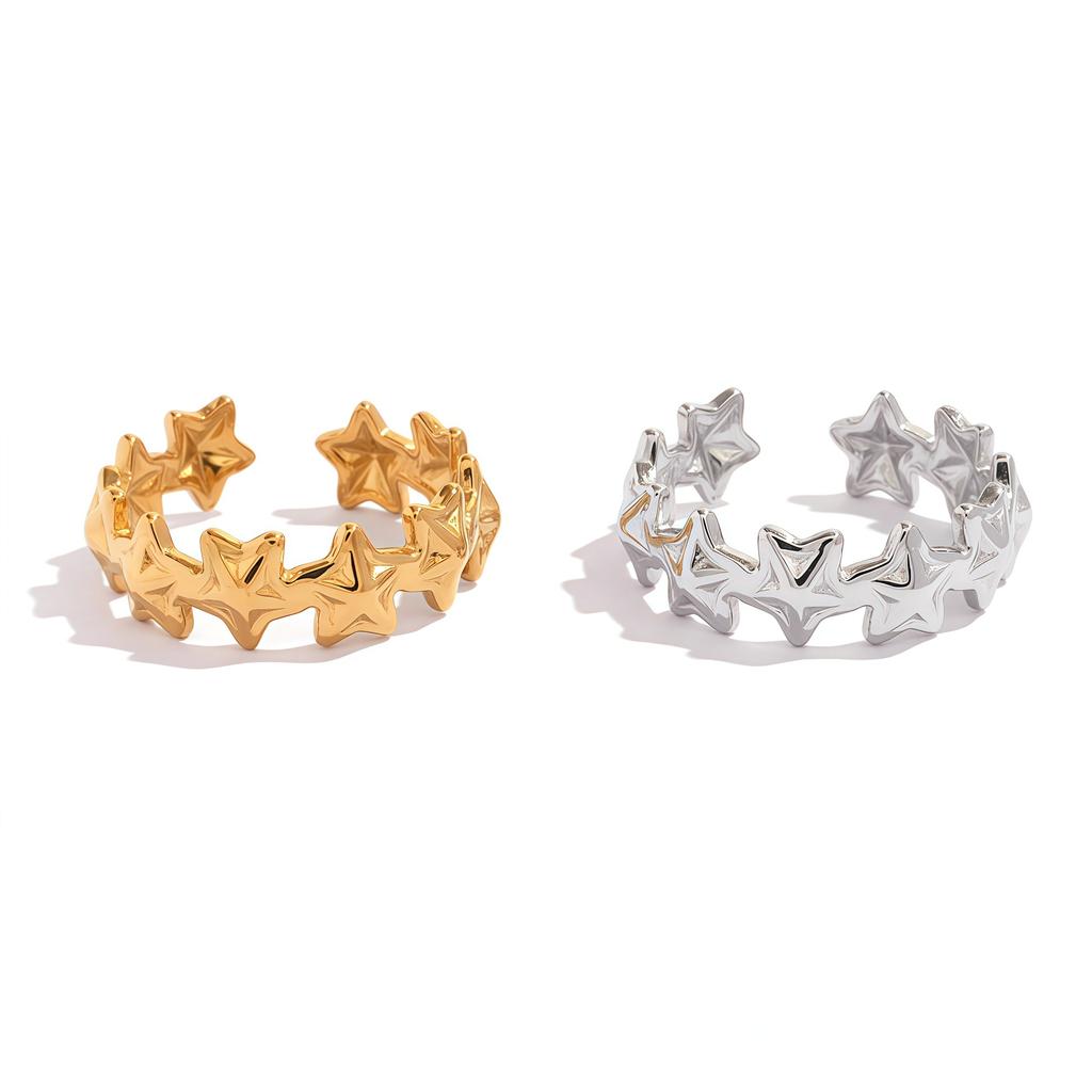 Edelstahl Stern Perlenringe für Damen Kreativer Öffnungsring Zweifarbig Damen Trendiger Täglicher Lässiger Schmuck Kein Verblassen