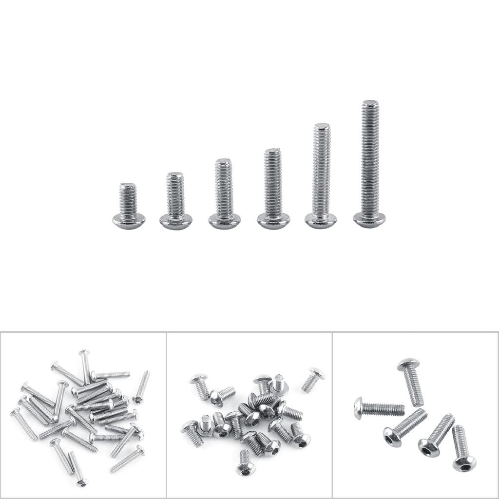 M3 A2 Nerezové šrouby s vnitřním šestihranem a sortiment šestihranných matic(Knoflíková hlava)