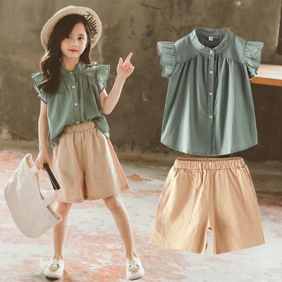 Adolescente Été Enfants Filles Vêtements Blouse Chemise à Manches Volantes + Short Loisirs Ample Adolescents 7 8 9 11 12 13 14 Ans