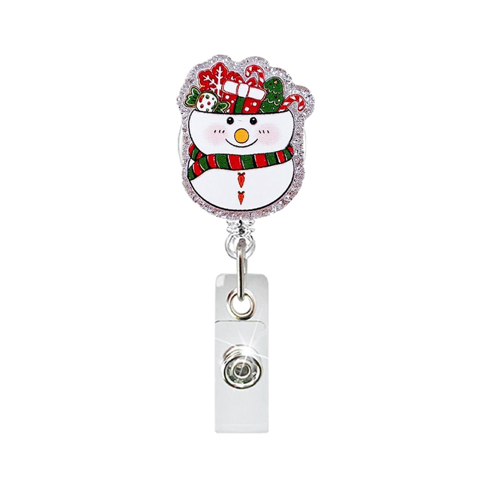

Christmas Snowman Keychain Snowflake, Santa Claus Glitter Acrylic Retractable Badge Reel ID Badge Holder Christmas Gift