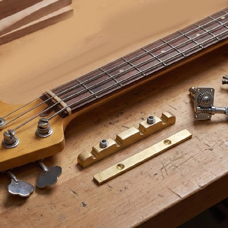 Electric Bass Guitar Brass Nut 38mm Length Roller Grooves String Spacing Adjustable Height Set