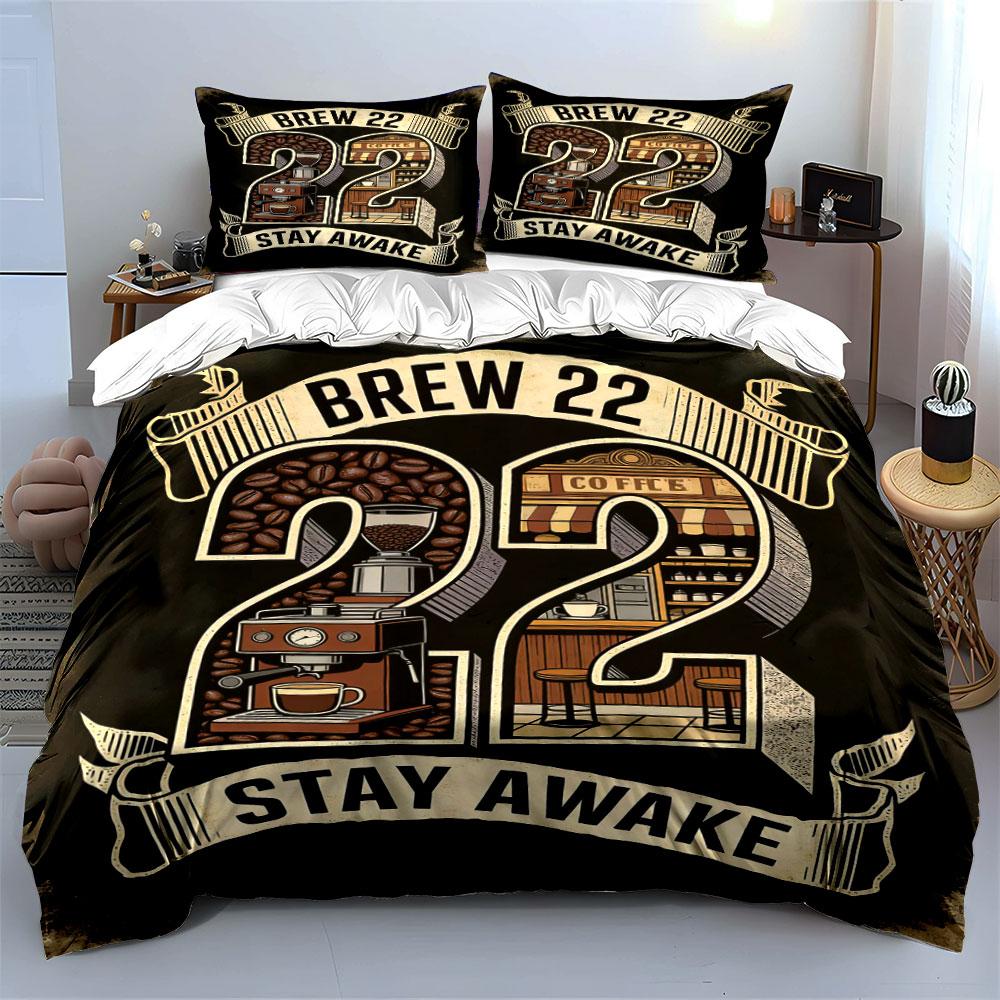 Coffee-themed graphics, "Brew 22". Bedding sets Duvet cover sets Duvet covers Pillowcases(1* Duvet Cover 2* Pillowcases without duvet insert)
