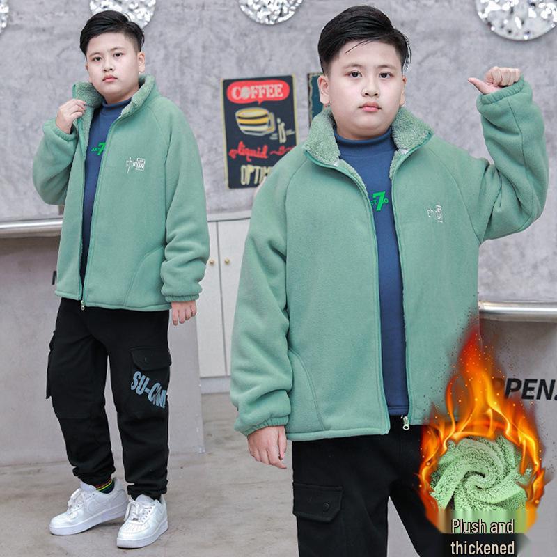 Fat Boy's Warm Fleece-Lined Jacket for Kids & Teens - Loose Fit, Plus Sizes, Medium to Large, Stylish Autumn/Winter Cardigan
