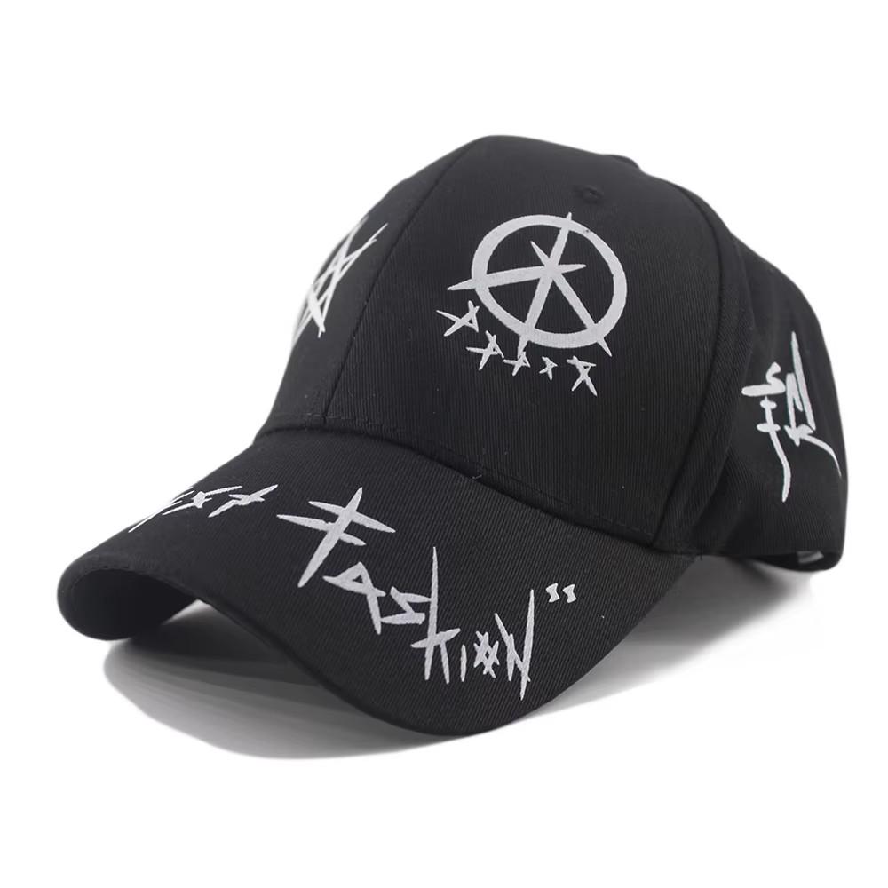 Baseball Cap Hat Grey Black Letter Graffiti Print Iron Ring Spring Summer Autumn Punk Hip hop Rock Adjustable Unisex Men Women Outdoor Casual Cotton