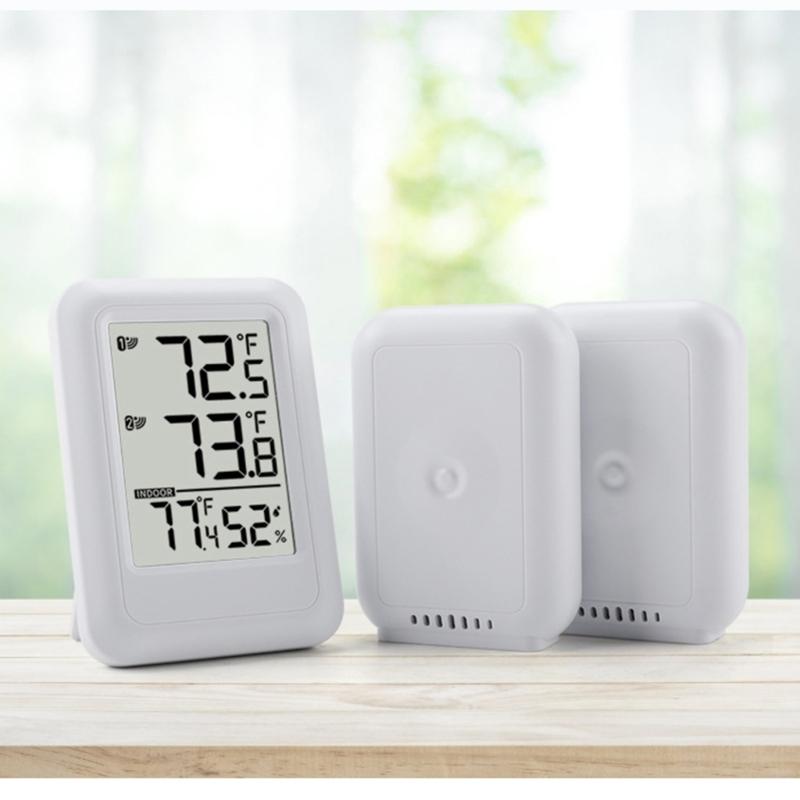 Compact Digital Temperature Humidity Monitor Wall Mountable Wireless Sensor With 24H Data Records And Low Battery Alerts