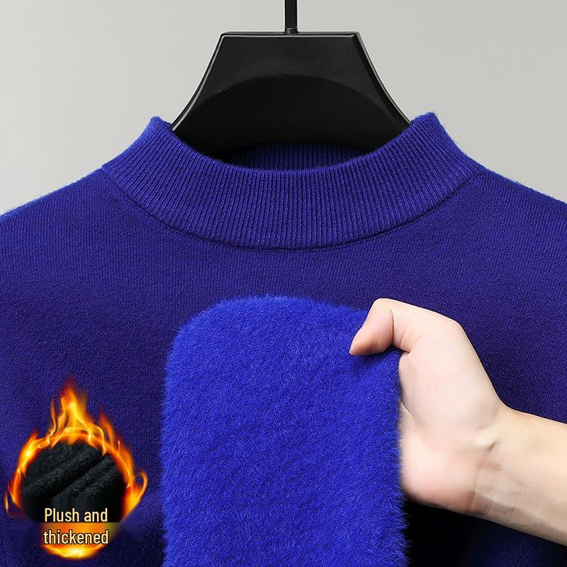 Men's Plush-lined Knit Sweater: Winter Fashion, Thick Warm Mink Velvet, Half-high Collar Knitwear