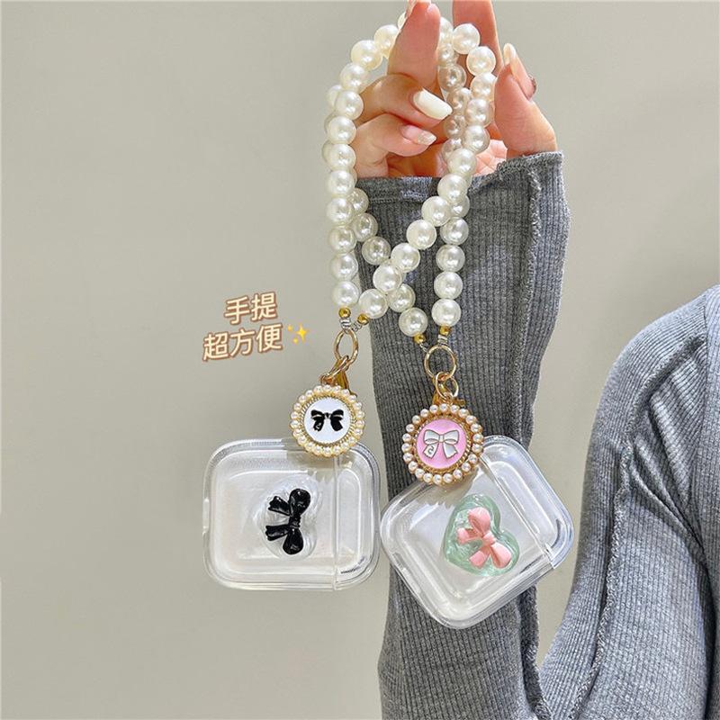 Airpods 1 /2 Generation Apple Bluetooth Headset Cover Pearl Portable 3 Generation Love Three-Dimensional Bow Pro Transparent Women