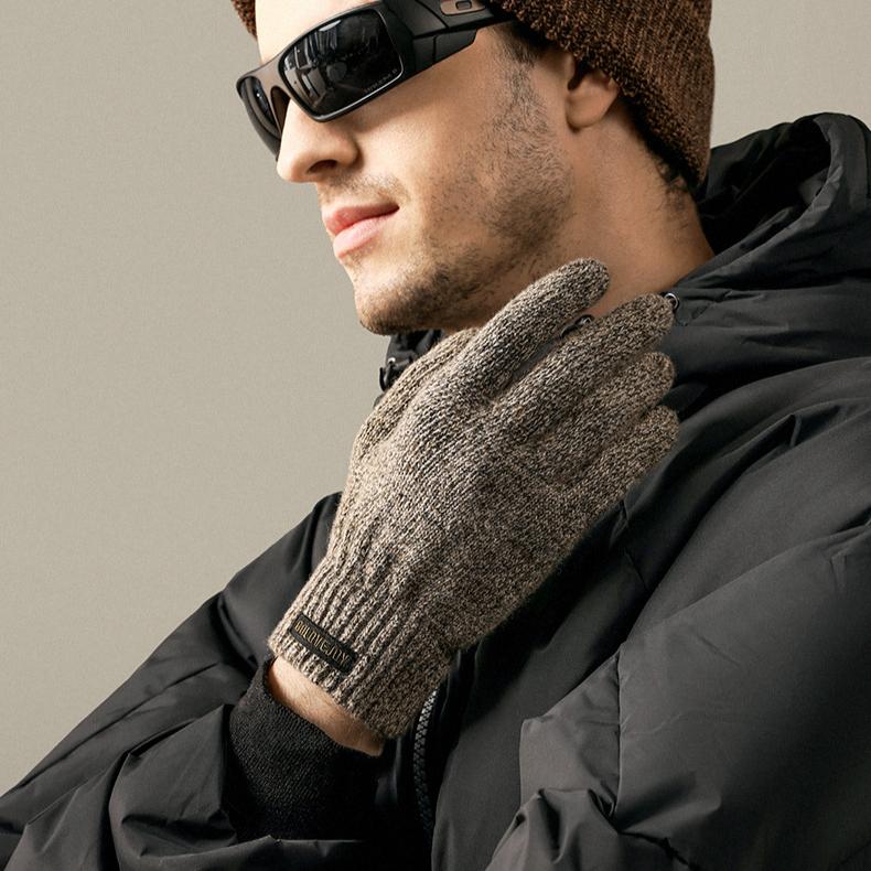 Knitted gloves for men and women autumn and winter warm for outdoor cycling windproof and cold proof touch screen woolen gloves