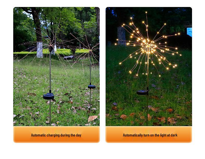 Solar LED Fireworks String Lights - Copper Wire Lights for Christmas, Festival, Courtyard, and Lawn Decor.