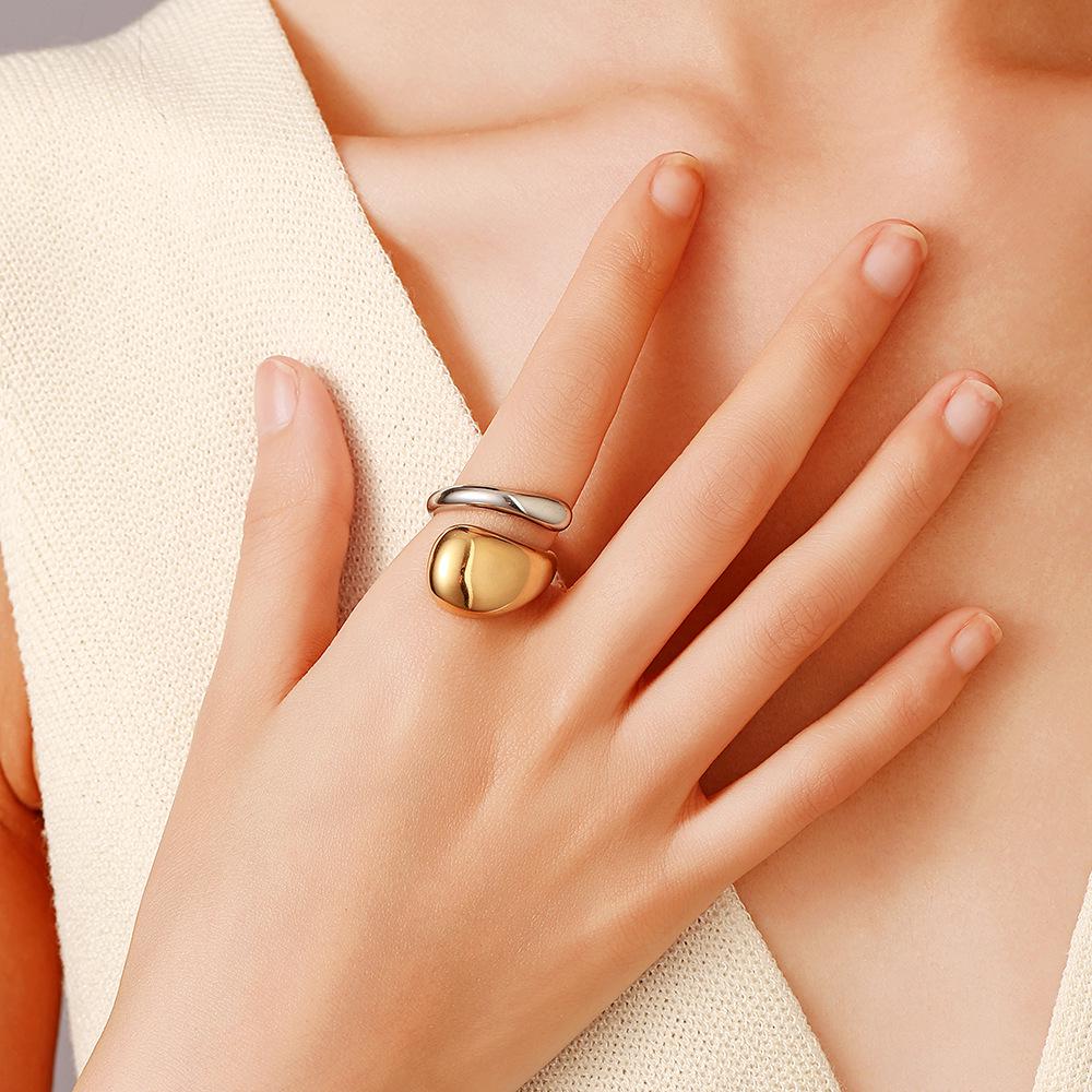 Ying Tai 18k Gold-Plated Two-Tone Titanium Steel Open Women's Ring - Stainless, Elegant, Non-Fading