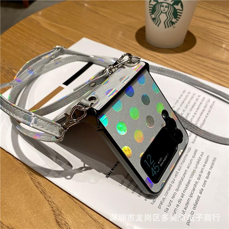 Applicable To Samsung ZFlip5 Laser Polka Dot Zflip4 Folding Mobile Phone Case P50pocket2 Lanyard Protective Case
