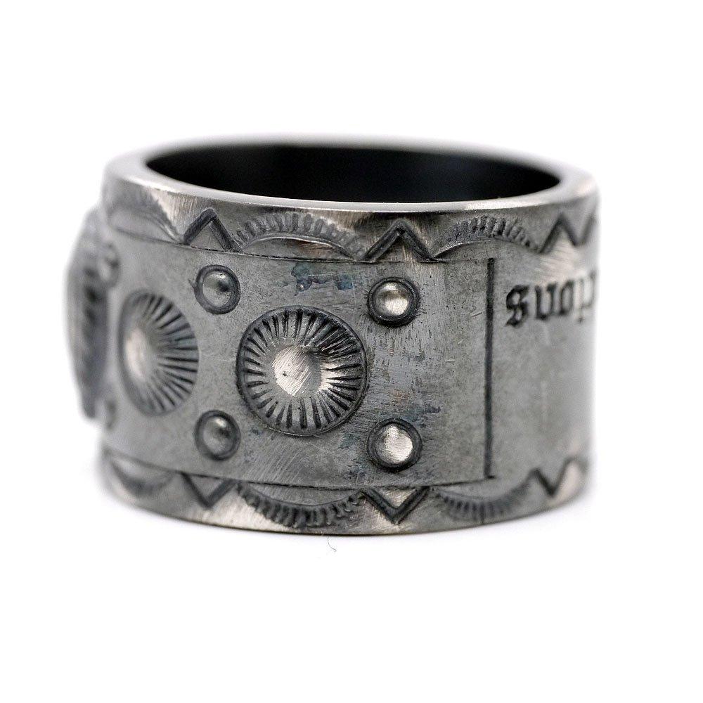 Silver One bi London Blue 925 Antique Flat Engraved Topaz, Silver, Black, Finish, Ring, Men's (Size 21)