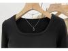 Women's U-Neck White Long Sleeve Fleece Lined T-Shirt, Slim Fit - 2024 Spring/Autumn/Winter Collection