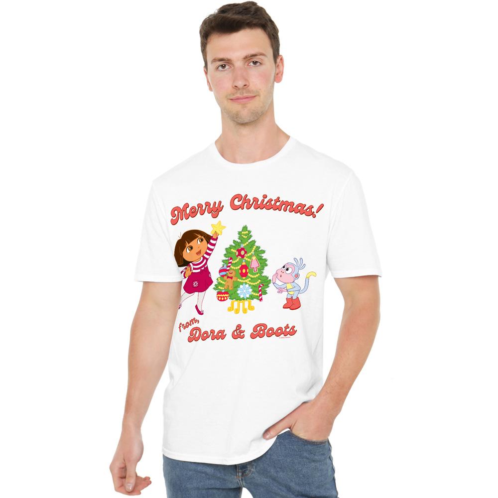 Dora The Explorer Mens Happy Holidays Dora & Boots T-Shirt