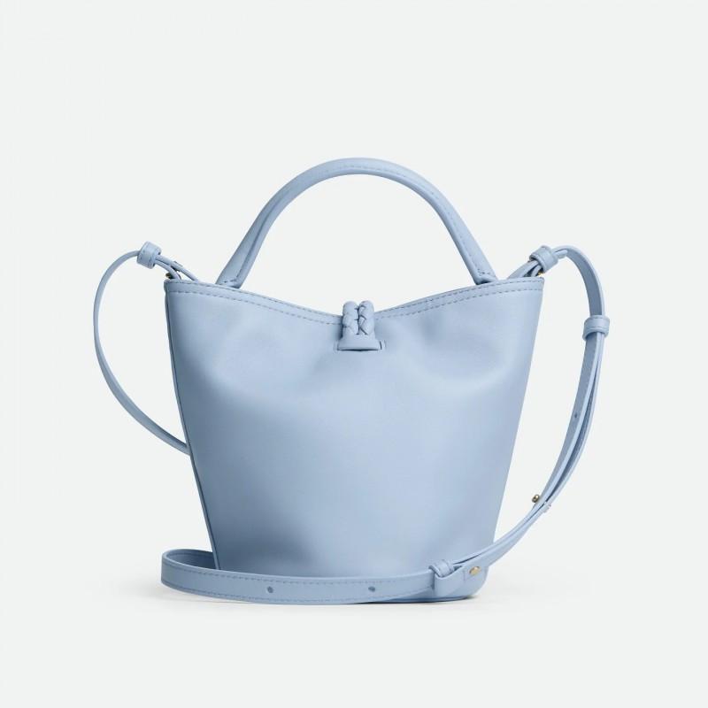 Soft Vegan Leather Bucket Bag Women Casual Crossbody Tote With Woven Detail Medium Size Multiple Colors