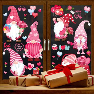 9pcs Valentine's Day Gnomes No Glue Static Sticker Window Glass Refrigerator Sticker