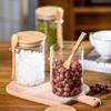 4 Stück Glasbehälter zur Lebensmittelaufbewahrung, Gewürzgläser mit Bambusdeckel und Löffel, Vorratsgläser für Tee, Kaffee und Zucker, kleine Dose, 550 ml