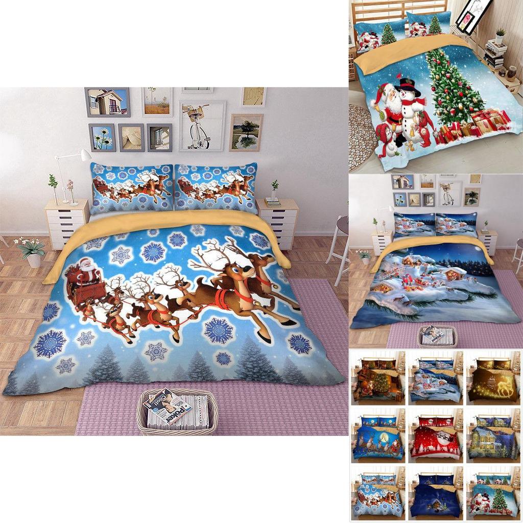 Luxurious Father Christmas Duvet Cover Pillow Cases Santa Claus Quilt Cover Bedding Set