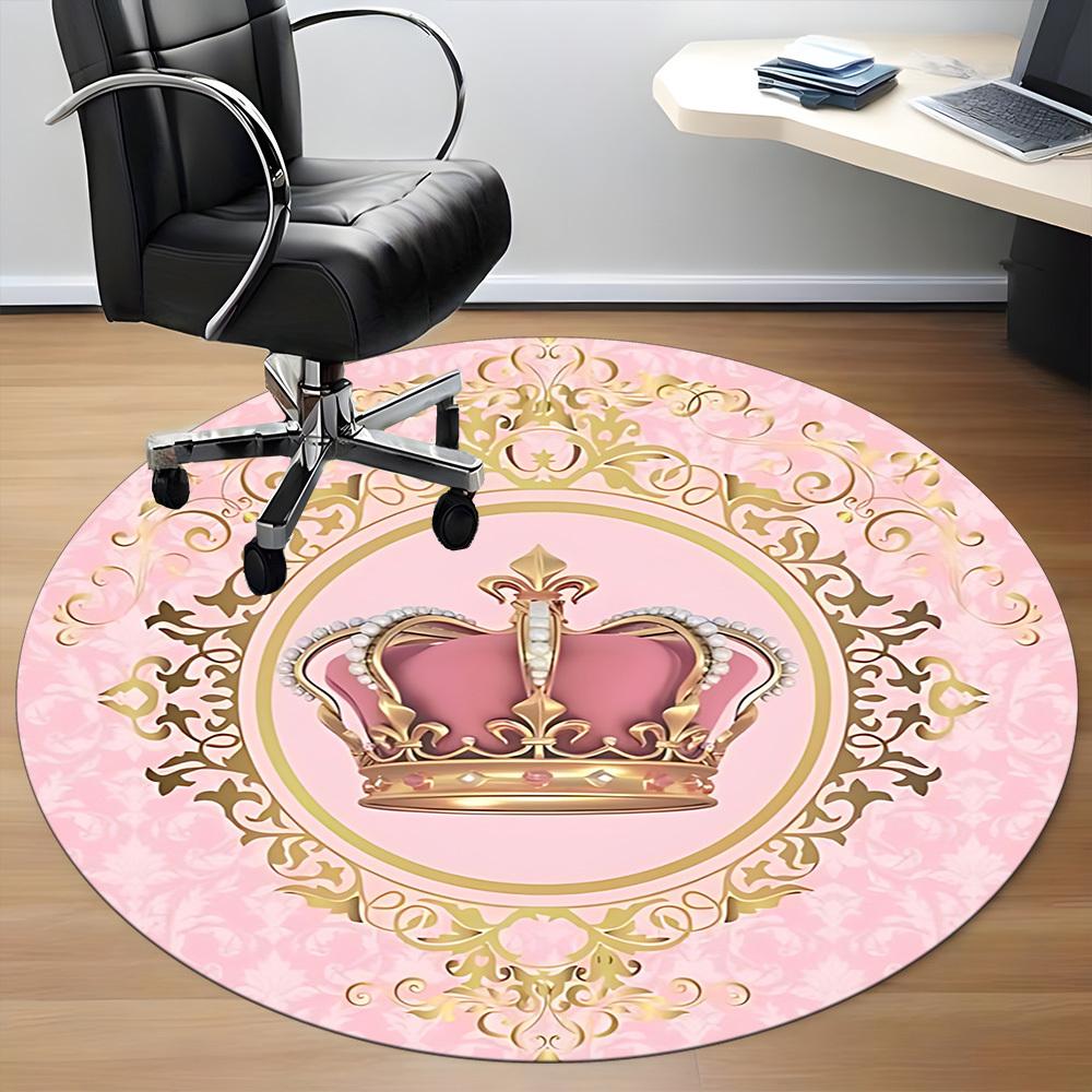 1pc Crown PrintChair Carpet for Office, Indoor Non-Slip Washable Polyester Fiber Carpet, Mat For Office, Machine Washable