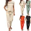 Fashionable And Sexy Women's Spring And Summer Retro Elastic Waist Strap Linen Suit Women's Fashion Color Casual Two-piece Set