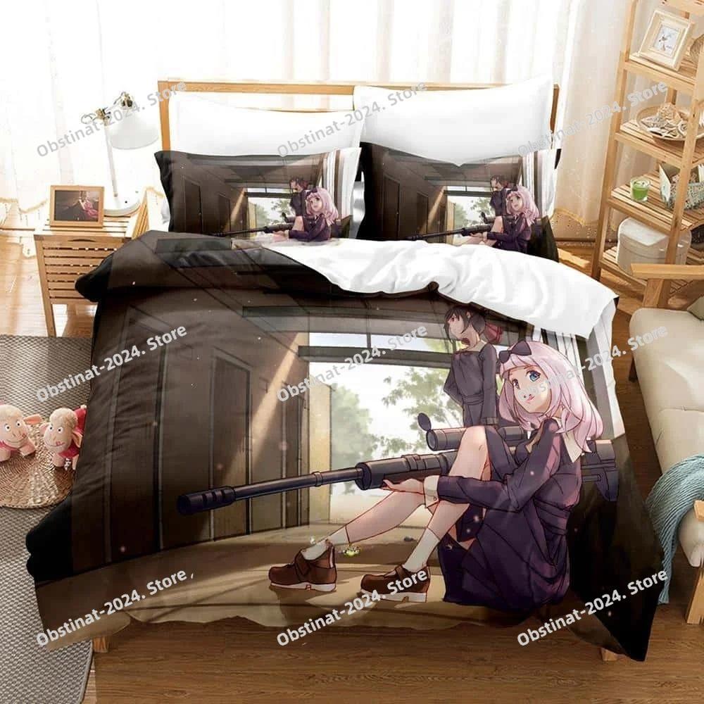 Kaguya-sama Love Is War Bedding Set Cartoon Anime Three-piece Set Adult Kid Bedroom Duvetcover Sets 3d Print Anime Kawaii Girls