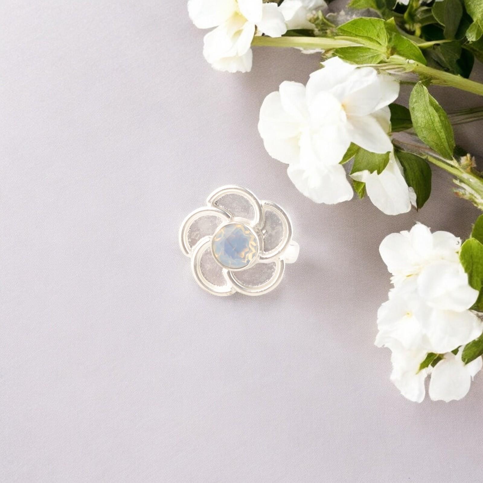 

Milky Opal Gemstone Ring 925 Stamped Silver Handcrafted Jewelry Birthday Gift RR-51-14 13