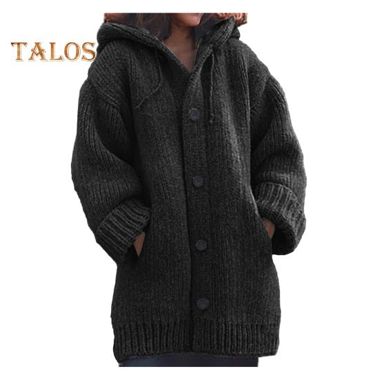 

Женский свитер, пальто с капюшоном, завязками, длинными рукавами, однобортное вязаное пальто, однотонное, средней длины, вязаная верхняя одежда S