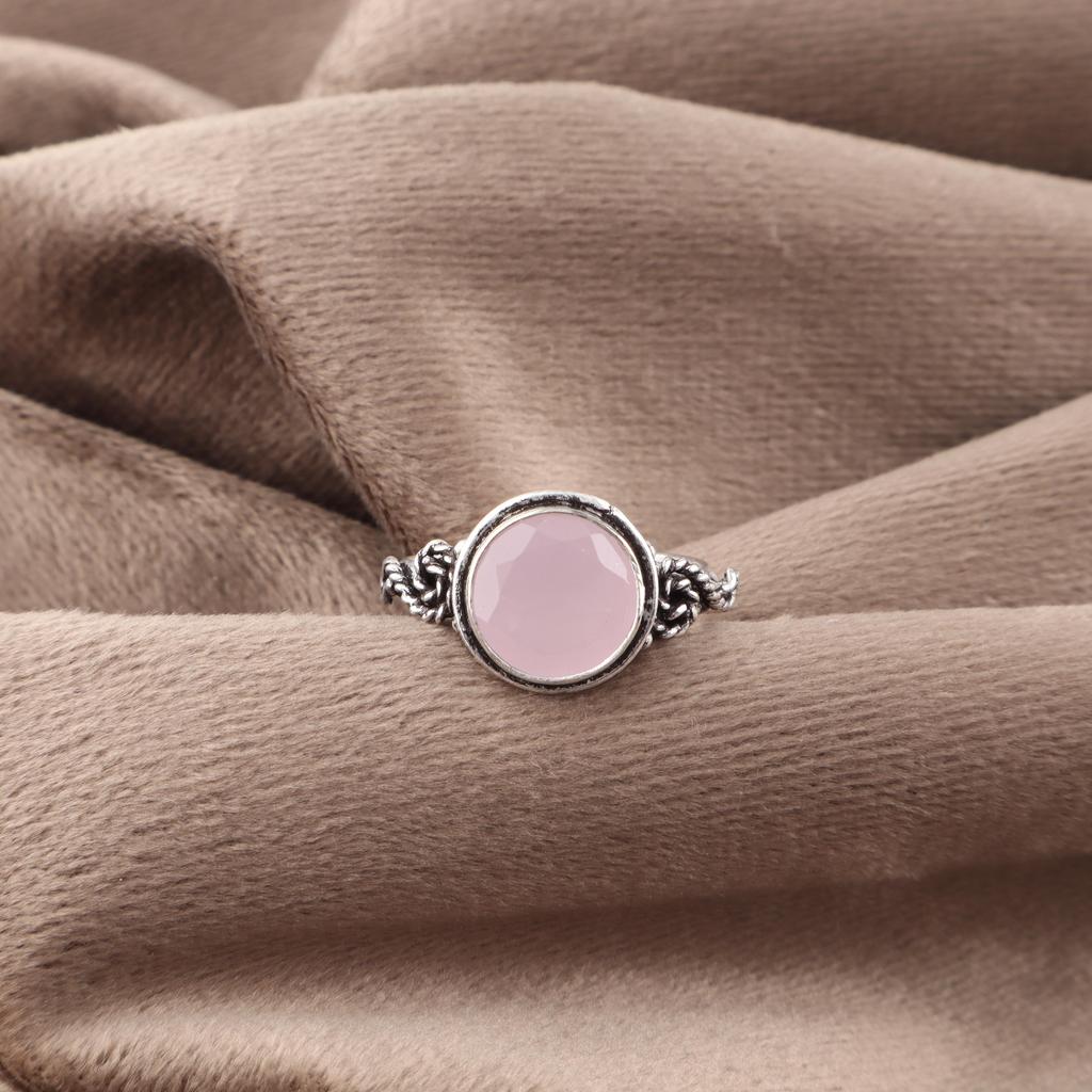 Rose Chalcedony Gemstone Jewelry, 925 Sterling Silver Ring Jewelry, Handmade Gorgeous Ring Gift For Women