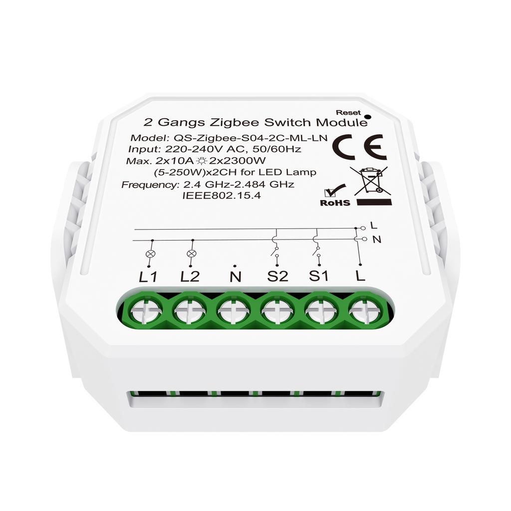 2x10A Smart Life 240V Single Pole Zigbee Switch Module No Neutral No Capacitor PC Material