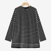 ZANZEA Women Irregular Hem Casual Round Neck Stripe Long Sleeve Blouse