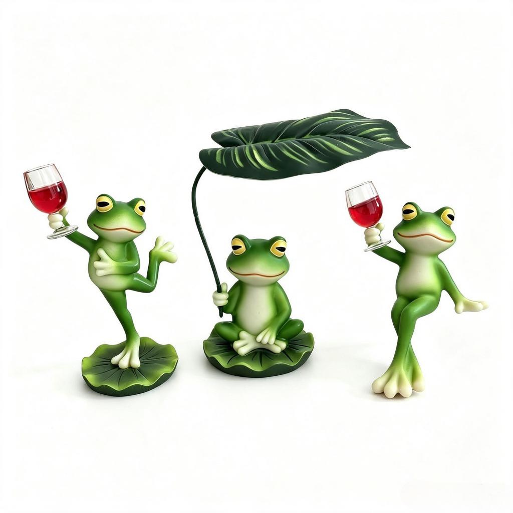A Drinking Frog with Lotus Leaves As A Decoration for Outdoor Balcony, Tabletop, or Flower Pot Hanging Piece, A Creative Craftwork.