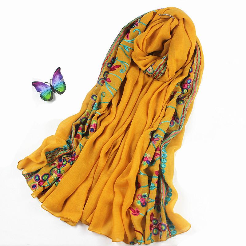Korean Version of Spring, Autumn and Winter Versatile Ethnic Scarf Cotton and Linen Embroidery Literary Style Women's Shawl Dual-purpose Long Style