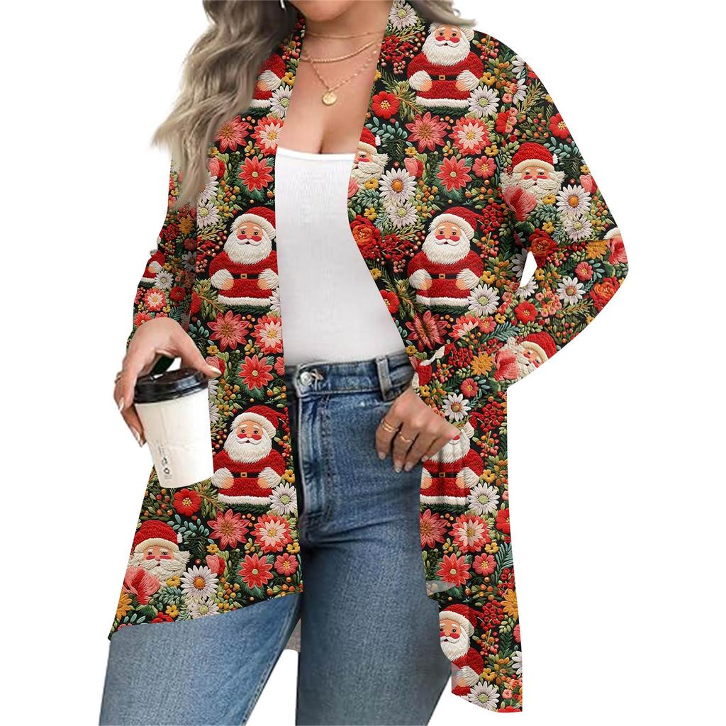Women's Fall And Winter Fashion Casual Print Long Sleeve Mid-Length Cardigan Jacket