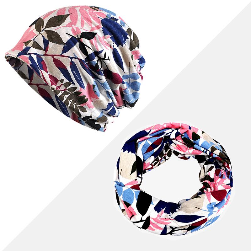 Women's Floral Print Cotton Pullover Hat and Scarf Set for Sun Protection