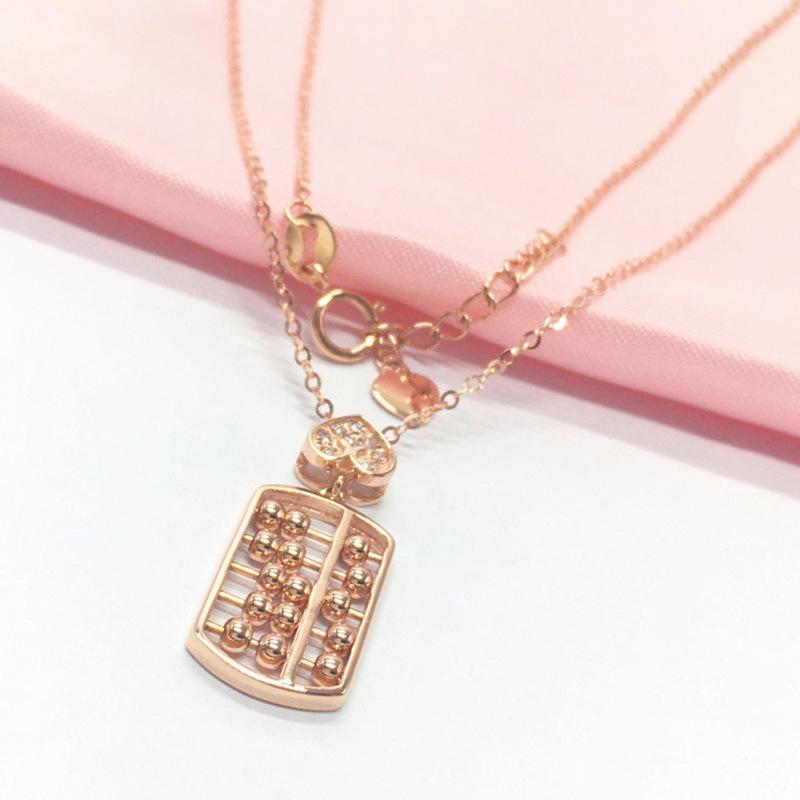 Exquisite Russian Gold 585 Purple Gold Necklace Women S Rose Gold Plated Love Abacus Color Gold Pendant Collarbone Chain (single pendant)