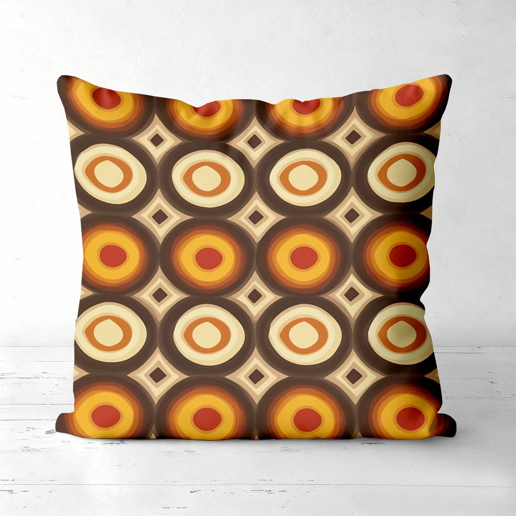 Retro Patterned Cushions With Orange Brown Circles Polyester pillowcase, sofa decorative cushion cov Headboard Pillow
