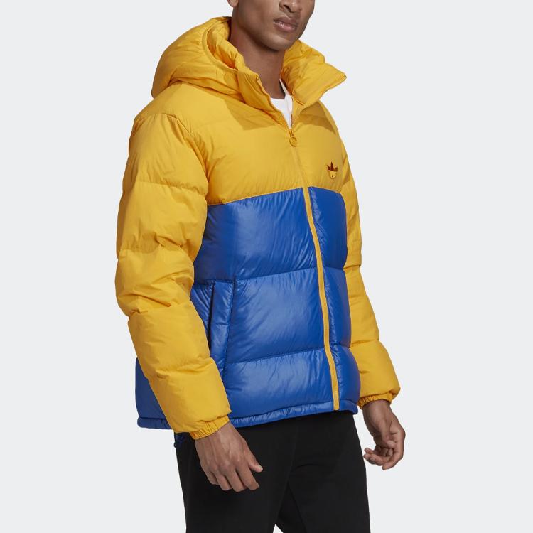 Adidas Originals Trefoil Down Regen Colorblock Hooded Long Sleeve Down Jacket Winter Men Jackets Yellow Blue GE1331