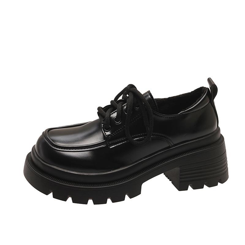 2024 Hot Sale Ladies Shoes Loafers Women's High Heels Platform Casual Pumps Women Round Toe Med Heel Lace Up Warm Shoes Female