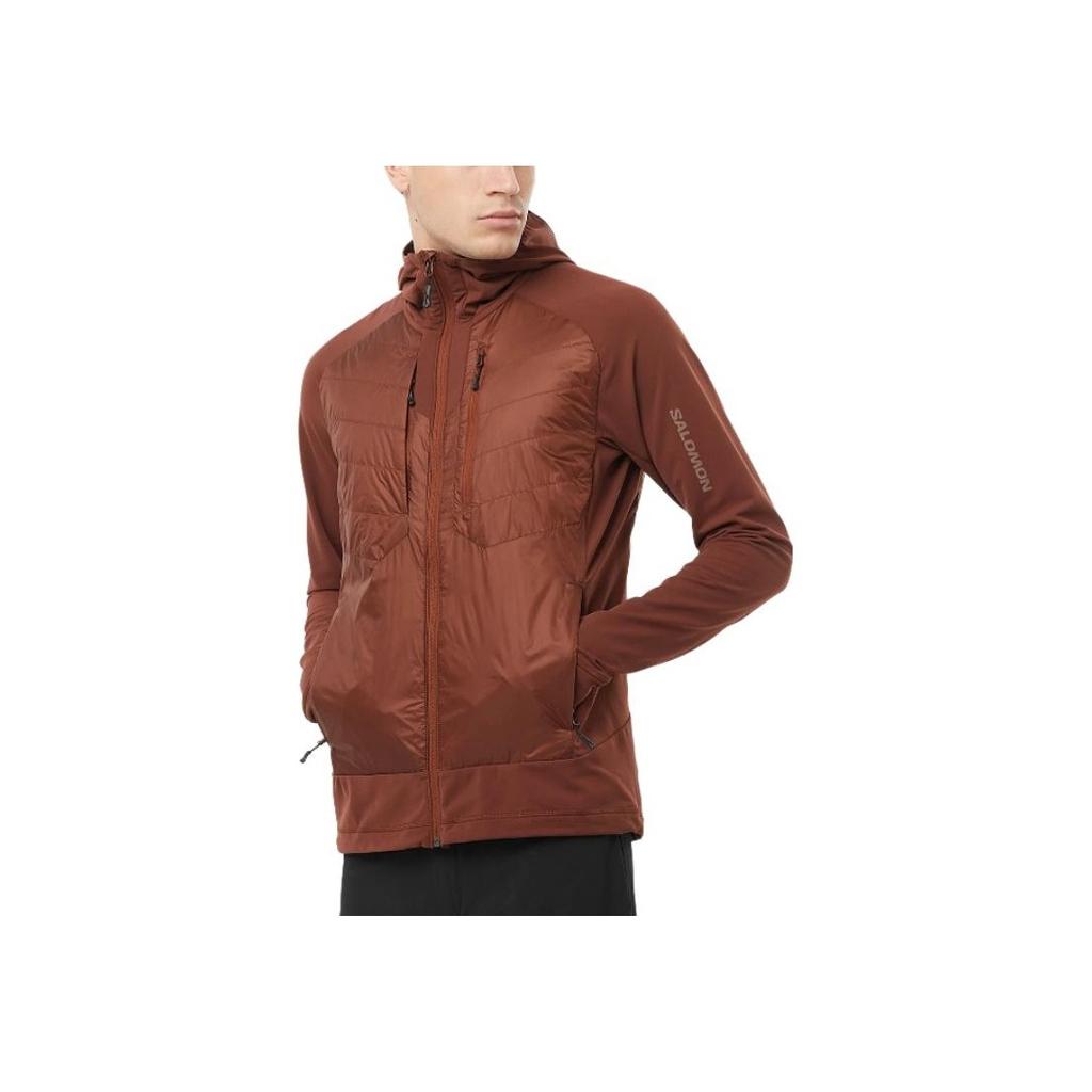 Salomon Elixir Hybrid Minimalist Letter Windproof Waterproof Comfortable Breathable Warm Hooded Jacket Men Jacket Brown LC2291600