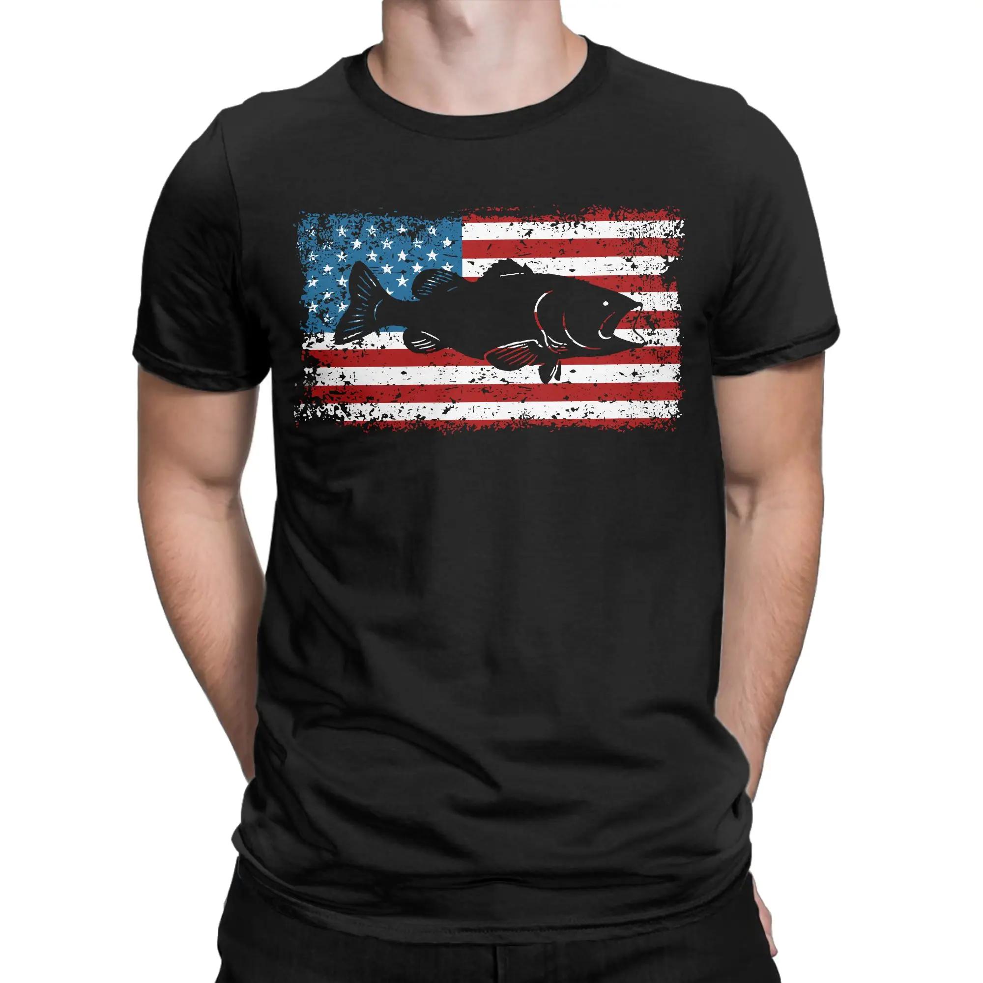 

Patriotic Bass Fishing American Flag Vintage Men s T Shirt Tees Short Sleeve Crewneck T-Shirt Cotton Birthday Present Clothes XXXXXL чорний