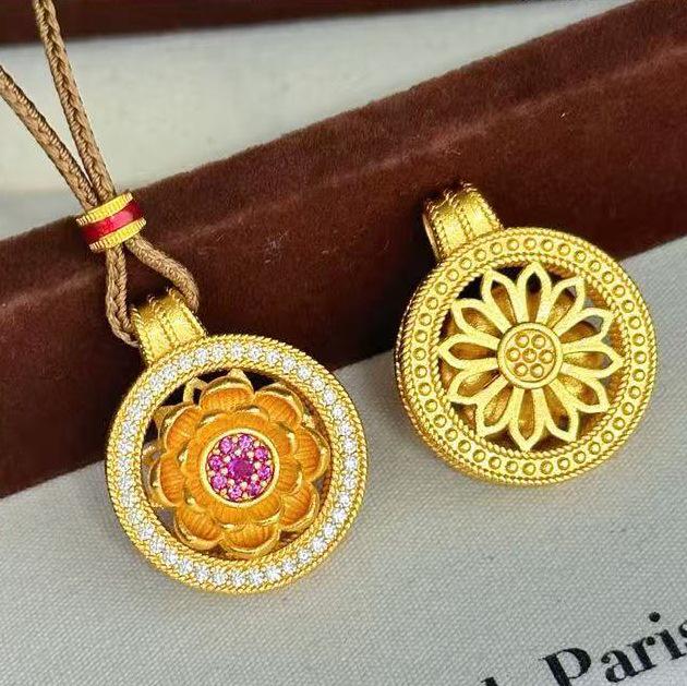 Вращающаяся подвеска-ожерелье  Золотой Лотос Восемь Сокровищ  - Универсальный Женский Стиль Pendant Only