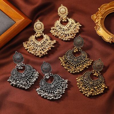 Aushöhlen Herz Hängeohrringe Lang Glocke Ethnisch Stil Weiblich Übertrieben Temperament Personalisierter Ohrring Modeschmuck